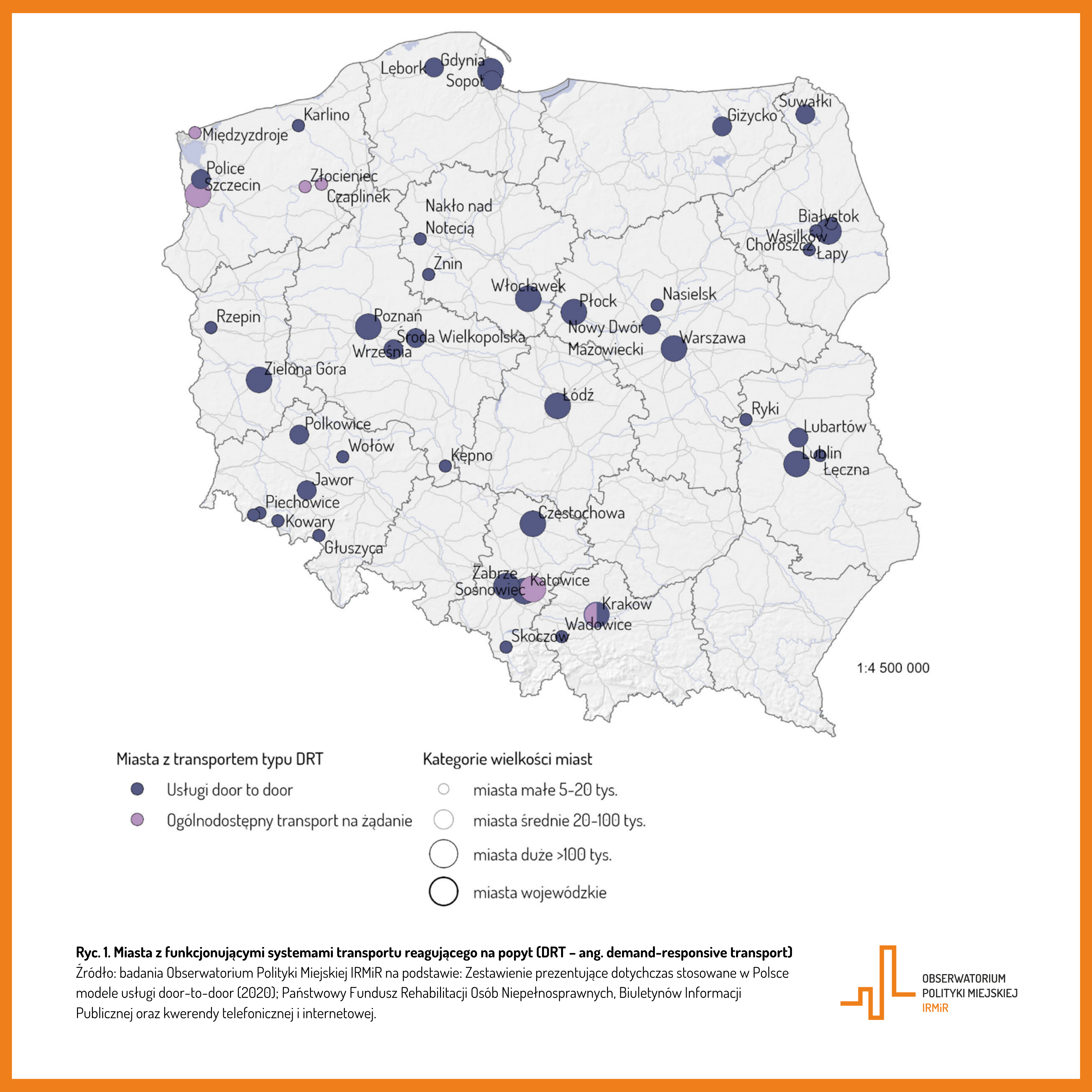 Europejski Tydzień Mobilności - Ryc. 1. Miasta z funkcjonującymi systemami transportu reagującego na popyt (DRT – ang. demand-responsive transport)