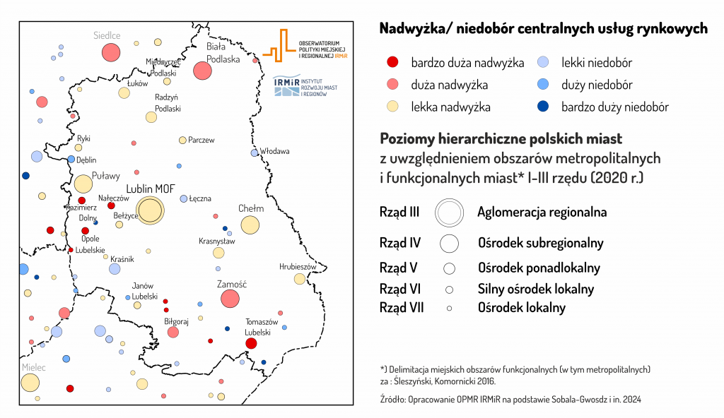 hierarchia funkcjonalna miast w województwie lubelskim - nadwyżka centralnych usług